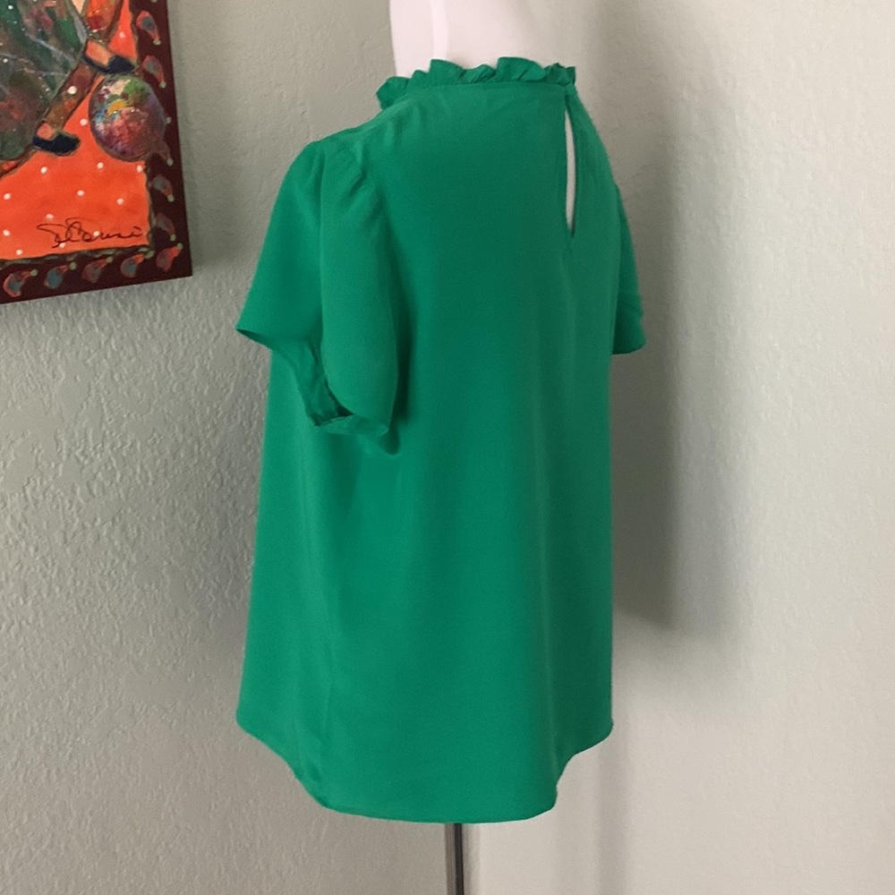 Women's Green Ruffle-Neck Short Sleeve Top - Picture 5 of 9